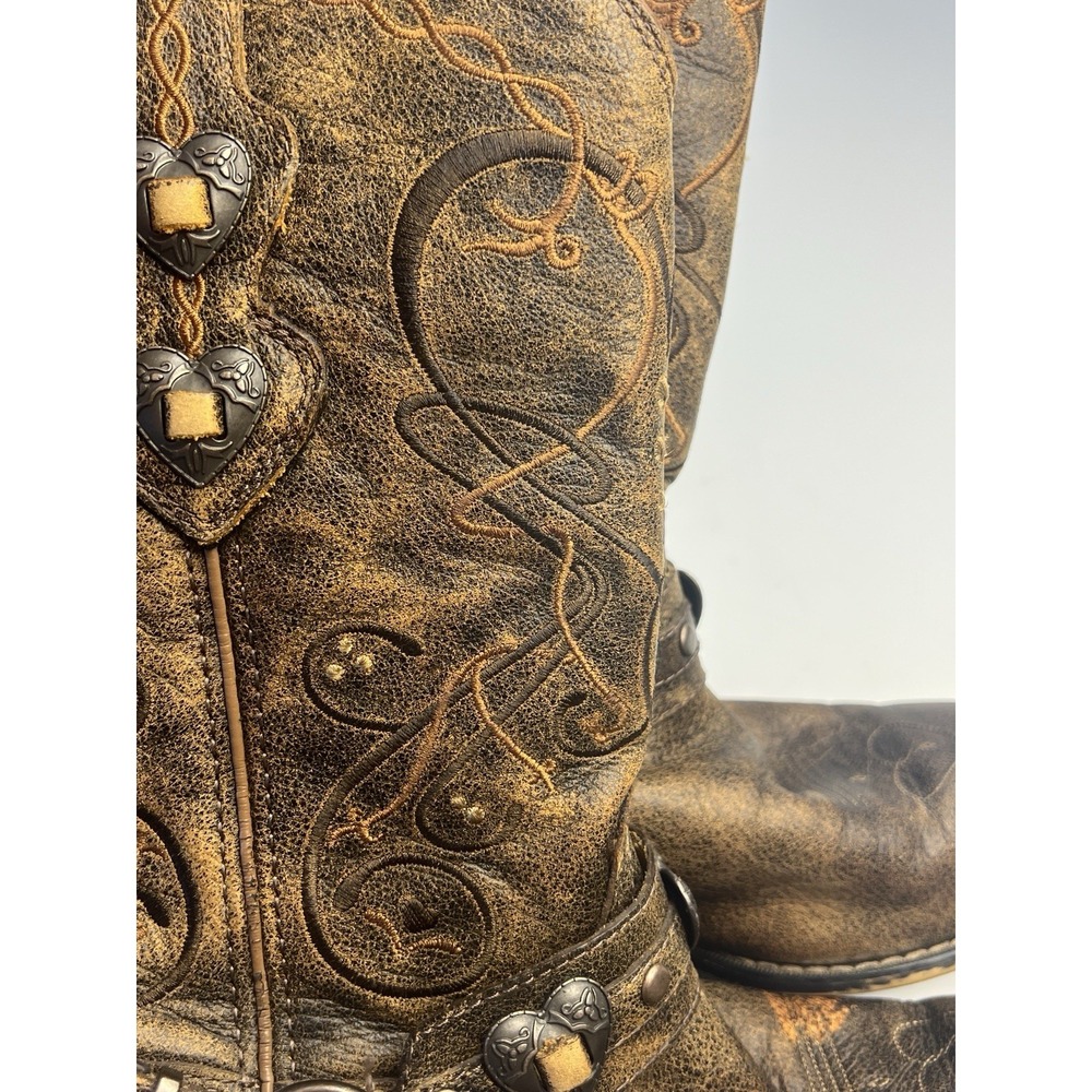 Durango Crush Heart Concho Western Cowgirl Rodeo Country Boots Women 9M Distress - Picture 12 of 14